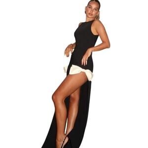 NEW REVOLVE Atoir Size 10 L Jana Maxi Double Spit Bow Dress Gown Black White